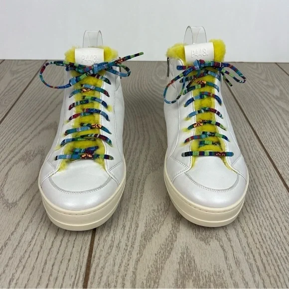 P448 Faux Fur Lined Fanti High Top Sneakers 38 Yellow/Grey Silver $348
